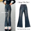Quần jeans ống loe màu ánh rêu nhạt bụi bặm Yến Tee , From loe nhẹ dễ mặc