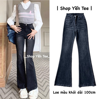 Quần jeans loe khói trầm may ống dài 100cm Yến Tee , chất jeans cao cấp mềm , co dãn tốt
