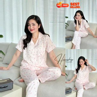 [ HÀNG MỚI VỀ ] Bộ Pijama Siêu Xinh Lụa Latin cực Mềm Mịn Tay Ngắn Quần Dài Hana Shop mặc nhà họa tiết độc quyền