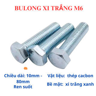 Bulong xi trắng đầu lục giác ngoài M6 (6 li) (10 - 80mm) (Túi 50 con)