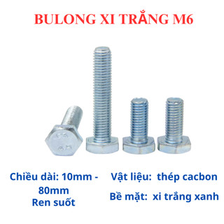 Combo 20 bulong xi trắng 8.8 size M6 (6li) đầu lục giác ngoài chiều dài 10mm - 80mm