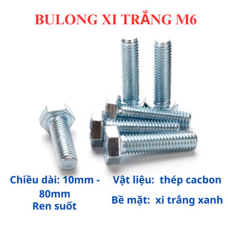 Combo 10 bộ bulong xi trắng 8.8 size M6 (6li) đầu lục giác ngoài chiều dài 10mm - 80mm