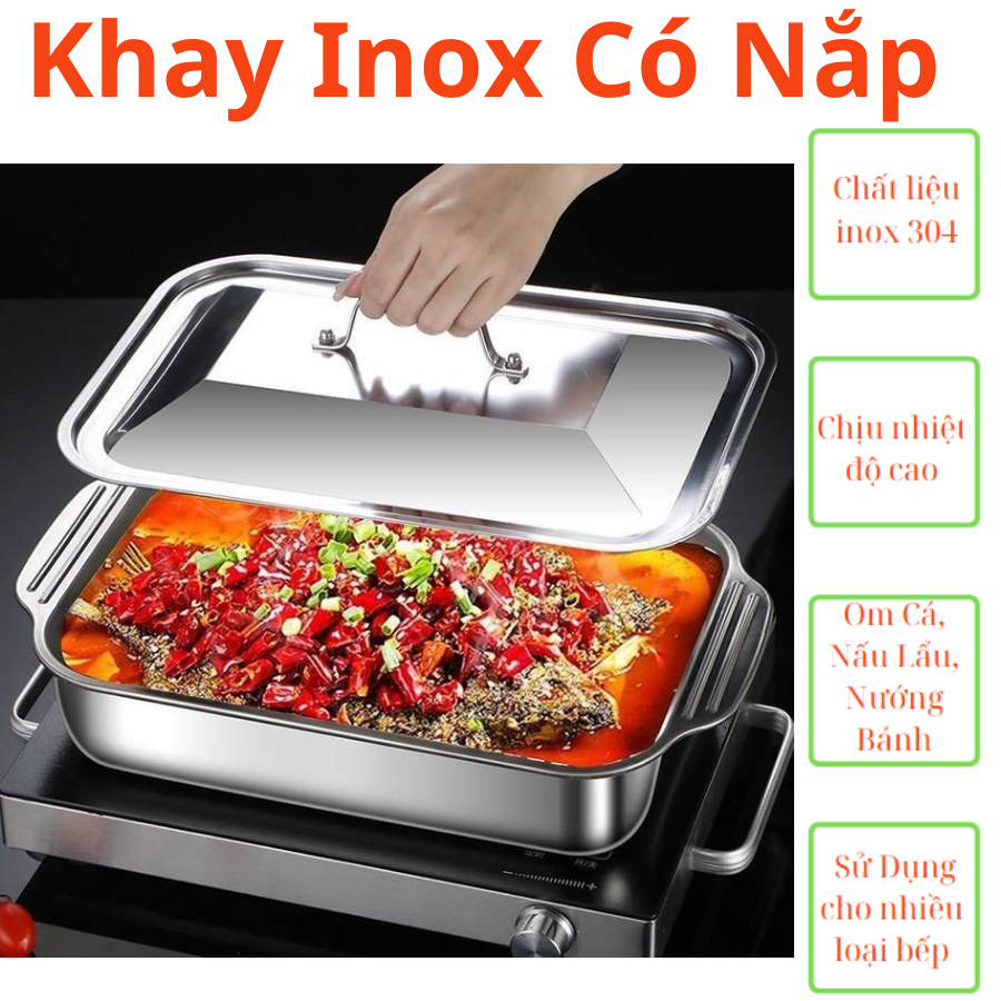 Khay Inox 304, Khay Inox Đựng Thức Ăn, Khay Inox Đa Năng Om Cá, Nấu Lẩu ...