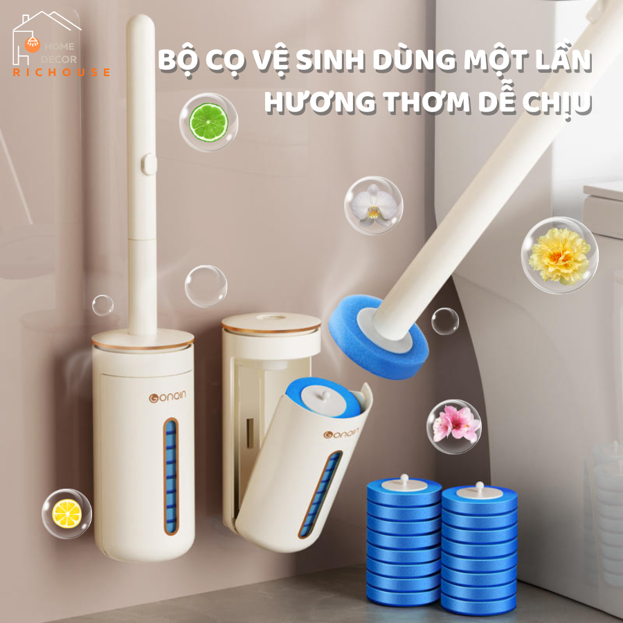 Bộ Cọ Vệ Sinh Dùng Một Lần Nâng Cấp Mẫu 2024, Cọ Toilet Xoay 360 Độ Thế Hệ Mới Có Đầu Thay Thế
