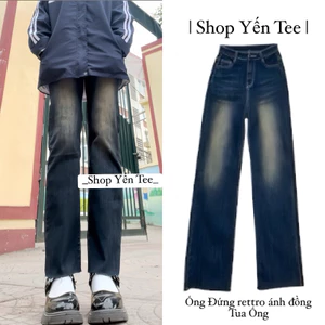 Quần Jeans ống đứng màu retro xịt đồng bụi bặm , Thiết kế ống tua ống cá tính Yến Tee #0144