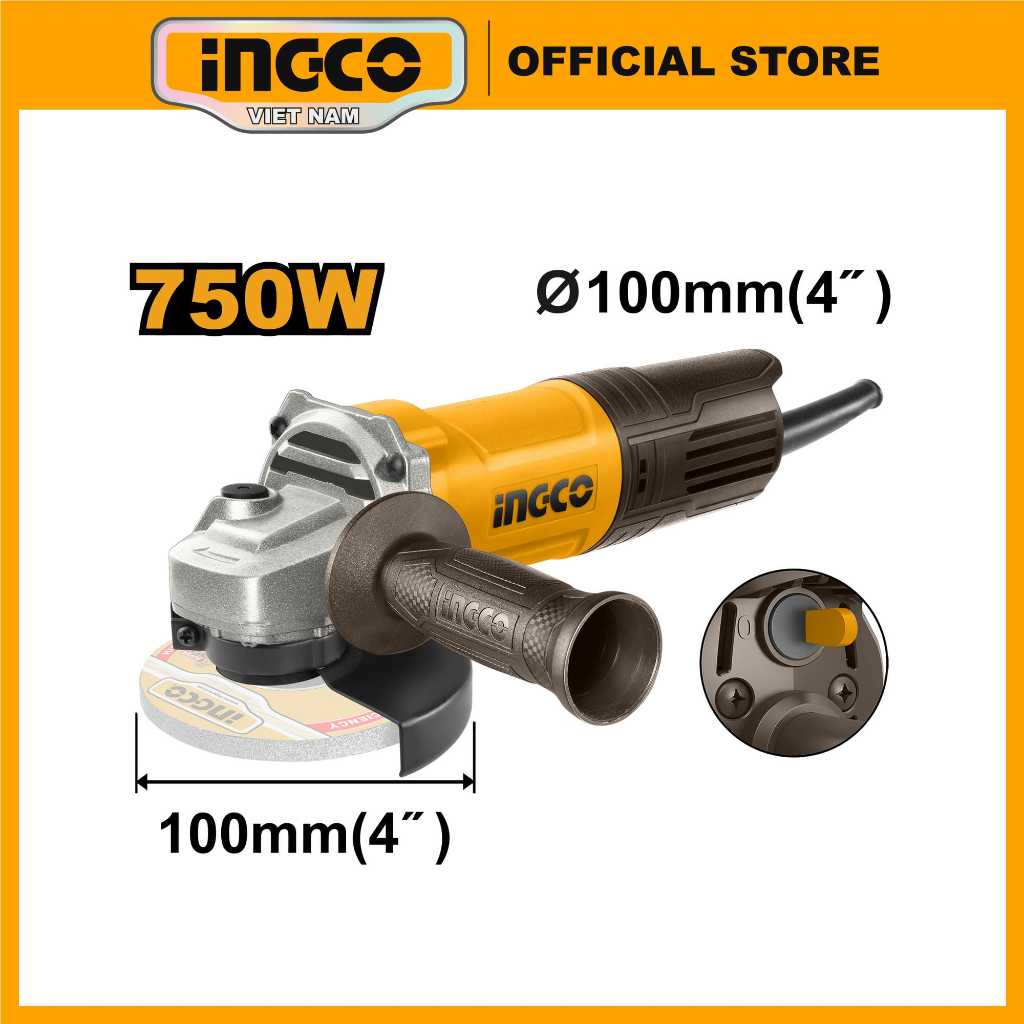 Ảnh Máy mài góc 750W công tắt đuôi INGCO AG750282 | AG900282 900W | AG1100382 1100W | AG71182 710W đĩa 100mm, trục chính M10 2