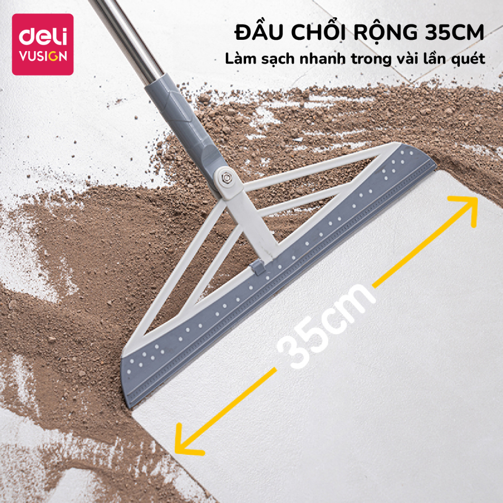Cây gạt nước sàn nhà, chổi gạt nước nhà tắm Deli Đầu Silicon Xoay 180 độ, Cán Inox