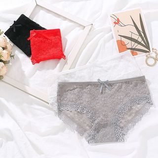 Quần Lót Nữ Hoạ Tiết Ren Hoa Gợi Cảm Đính Nơ Xinh, Quần Chip Ren Thoáng Thoải Mái King Shop L-104