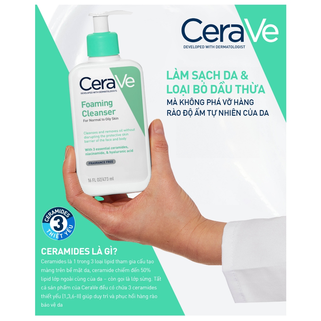 Ảnh Sữa rửa mặt Cerave Foaming Cleanser, CeraVe Hydrating Cleanser, SA Cleanser cho mọi loại da 88ml, 236ml, 473ml 1
