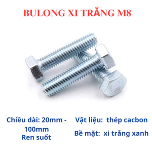 Bulong + Tán Lục Giác Ngoài M8 (8 Ly) - Đủ Size 20mm đến 100mm - Ốc Vít Xi Trắng Chịu Lực Cường Độ Cao