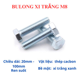 [Combo 20 Bộ] Bulong + Tán Lục Giác Ngoài M8 (8 Ly) - Đủ Size 20mm đến 100mm - Ốc Vít Xi Trắng Chịu Lực Cường Độ Cao