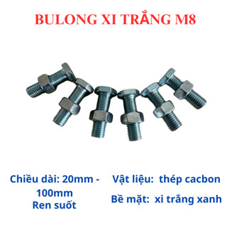 [Combo 20 Bộ] Bulong + Tán Lục Giác Ngoài M8 (8 Ly) - Đủ Size 20mm đến 100mm - Ốc Vít Xi Trắng Chịu Lực Cường Độ Cao