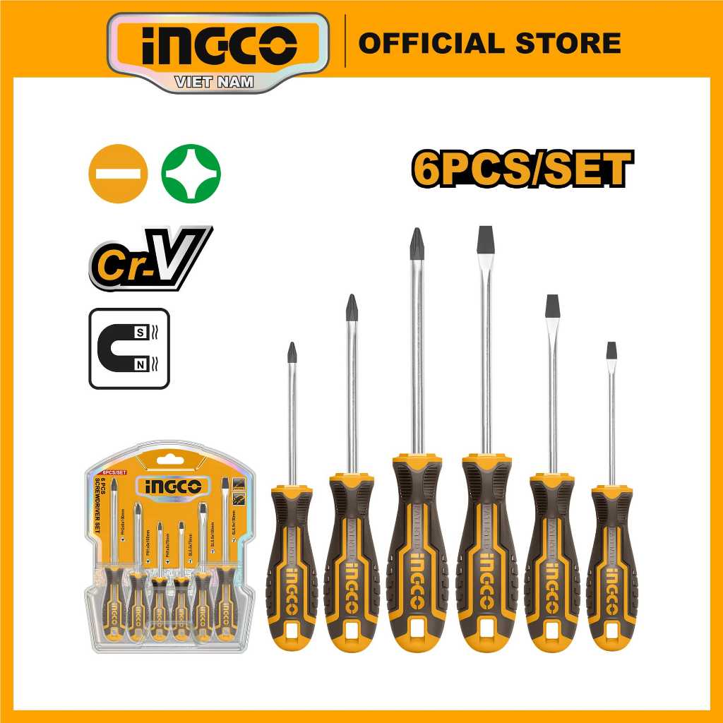 Ảnh Bộ tuốc nơ vít 6 cây bằng thép CRV INGCO HKSD0628 1