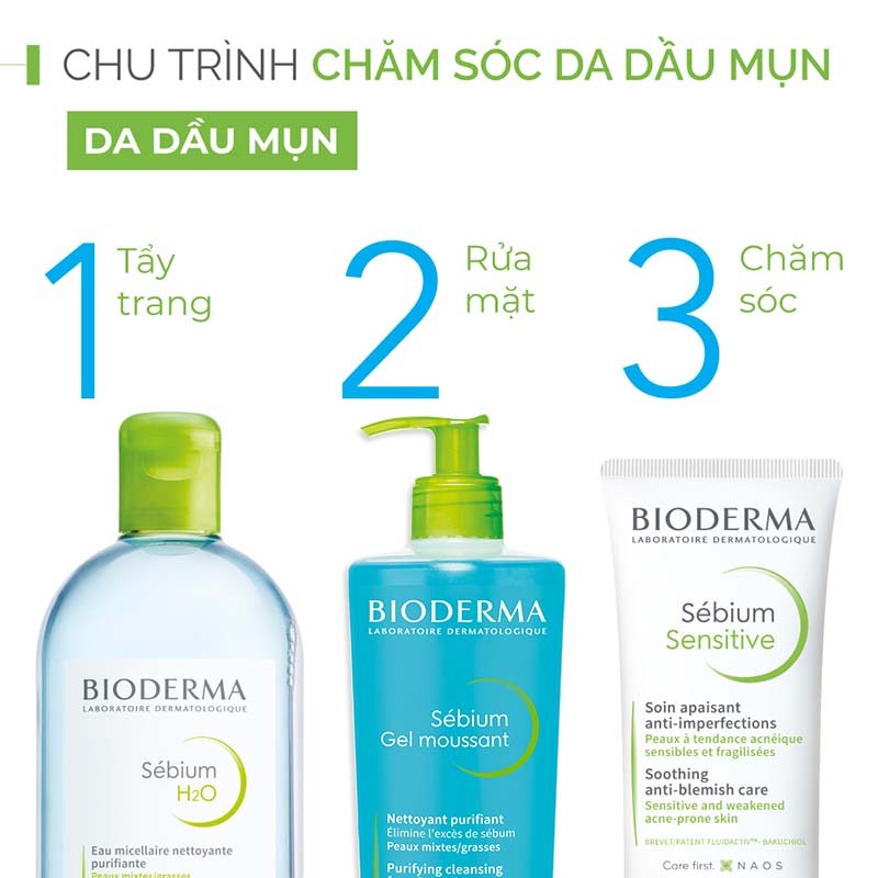 Ảnh Bộ nước tẩy trang và làm sạch cho da dầu mụn Bioderma Sebium H2O 500ml và Gel rửa mặt 500ml 3