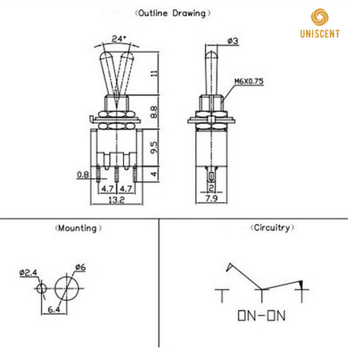 Công Tắc Đèn Trợ Sáng/ Công Tắc On/Off 2 Chân C511B/ Công Tắc Gạt 6 Chân C523B- MADE IN THAILAND