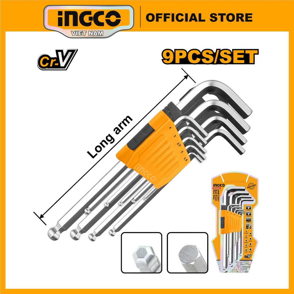 Ảnh Bộ 9 chìa lục giác thép CRV cao cấp HHK12091 đầu lục giác và đầu bi tròn 1