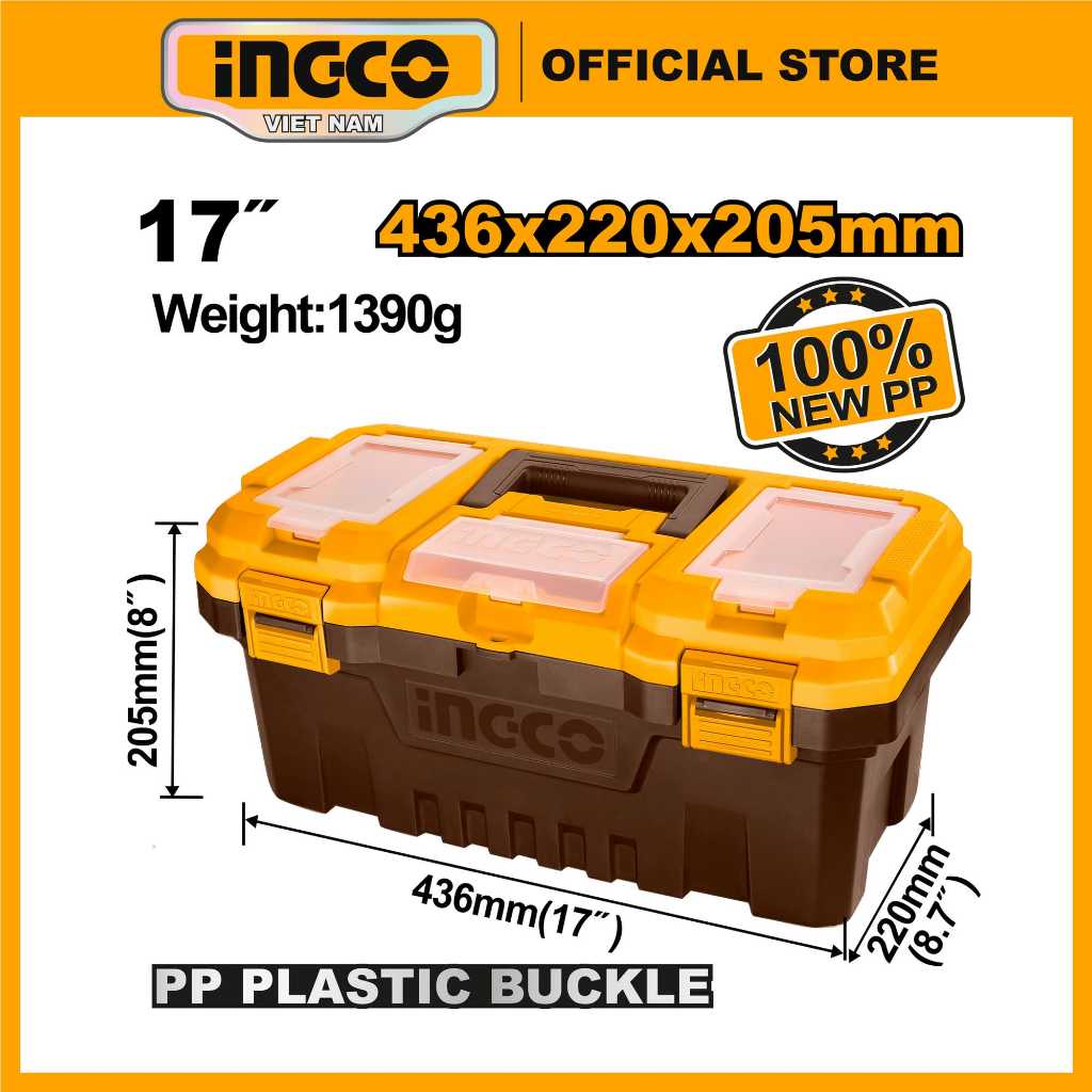 Ảnh Hộp nhựa đựng công cụ 17" INGCO PBX1701 khóa nhựa | PBX1702 17'' PBX1402 14" khóa kim loại chắc bền 1