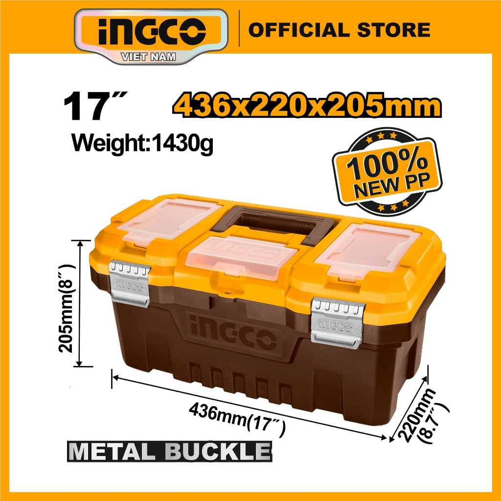 Ảnh Hộp nhựa đựng công cụ 17" INGCO PBX1701 khóa nhựa | PBX1702 17'' PBX1402 14" khóa kim loại chắc bền 2