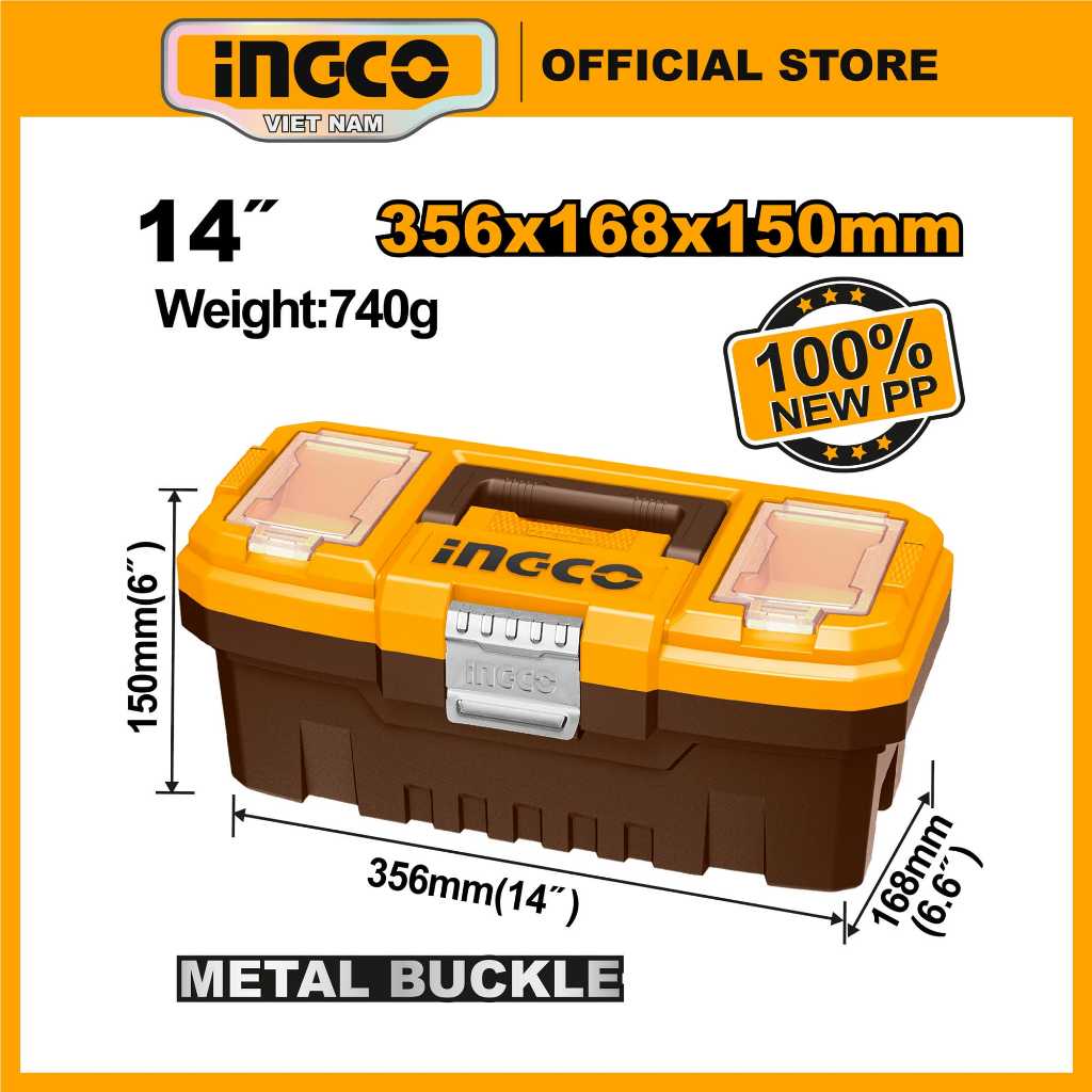 Ảnh Hộp nhựa đựng công cụ 17" INGCO PBX1701 khóa nhựa | PBX1702 17'' PBX1402 14" khóa kim loại chắc bền 3