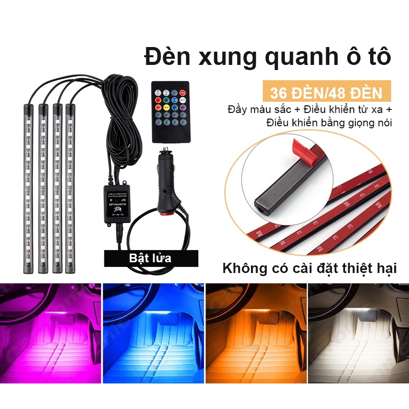 Đèn led gầm ghế oto cảm biến âm thanh đổi màu nháy theo nhạc, có điều ...