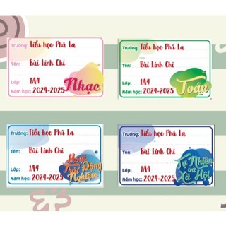 Nhãn vở cute, In sẵn tên + lớp học - Set nhãn bóc dán dễ dàng (Mẫu mới 2025)