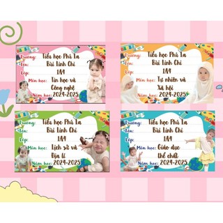 Nhãn vở cute, In sẵn tên + lớp học - Set nhãn bóc dán dễ dàng (Mẫu mới 2025)