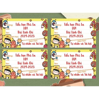 Nhãn vở cute, In sẵn tên + lớp học - Set nhãn bóc dán dễ dàng (Mẫu mới 2025)