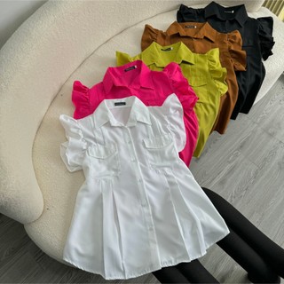 Áo sơ mi bigsize nữ tay cánh tiên dáng xòe có túi 2 bên cách điệu hàng nút kiểu babydoll xinh xắn SM35