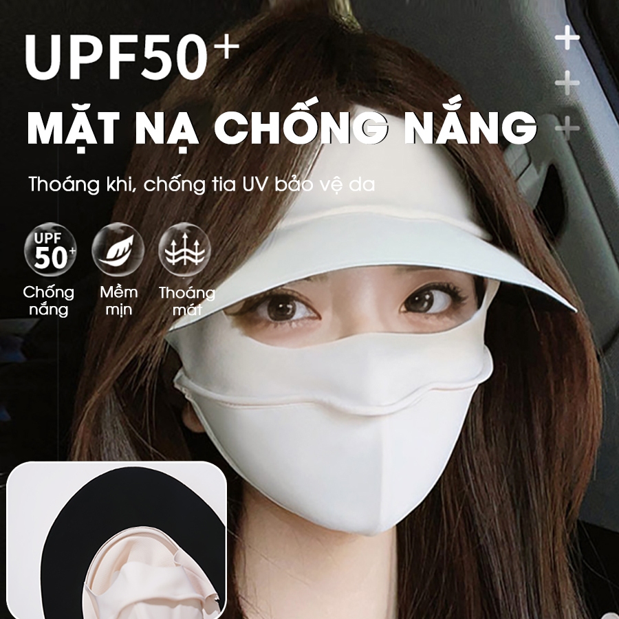 Khẩu trang vải mặt nạ chống nắng toàn mặt chống tia UV cực tím UPF50+, khẩu trang full face vải lụa băng thoáng khí
