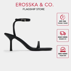 Erosska Kya - Giày sandal cao gót nữ mũi vuông phong cách đơn giản màu đen cao 7cm - EB076