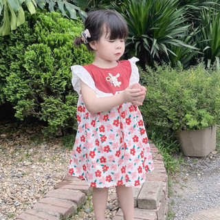 Váy bé gái hoa thêu thỏ chất cotton thô mặc đi chơi đi biển 1-7 tuổi (9-26kg) N0124 BUNNYKIDS