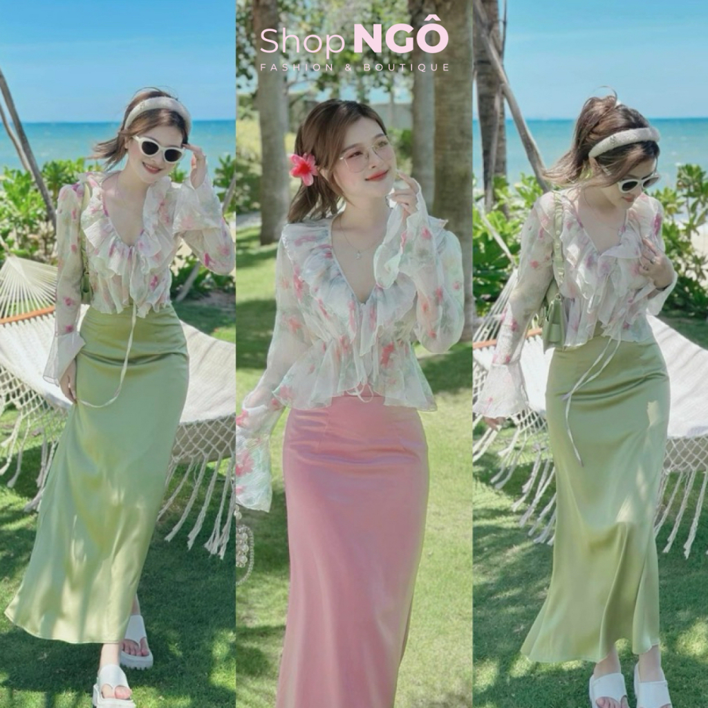 Set váy thời trang nữ đi chơi biển hè 2024 CÓ ÁO ỐNG áo voan hoa cổ V ...