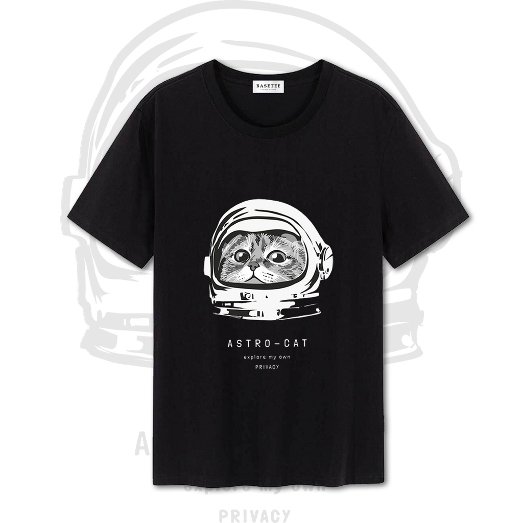 Áo thun in hình Astro Cat mềm mịn co dãn thấm hút mồ hôi đủ size 40-100kg form rộng Basetee Unisex