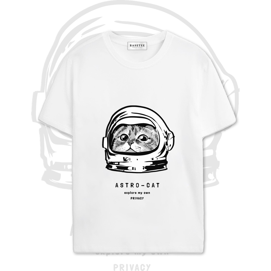 Áo thun in hình Astro Cat mềm mịn co dãn thấm hút mồ hôi đủ size 40-100kg form rộng Basetee Unisex