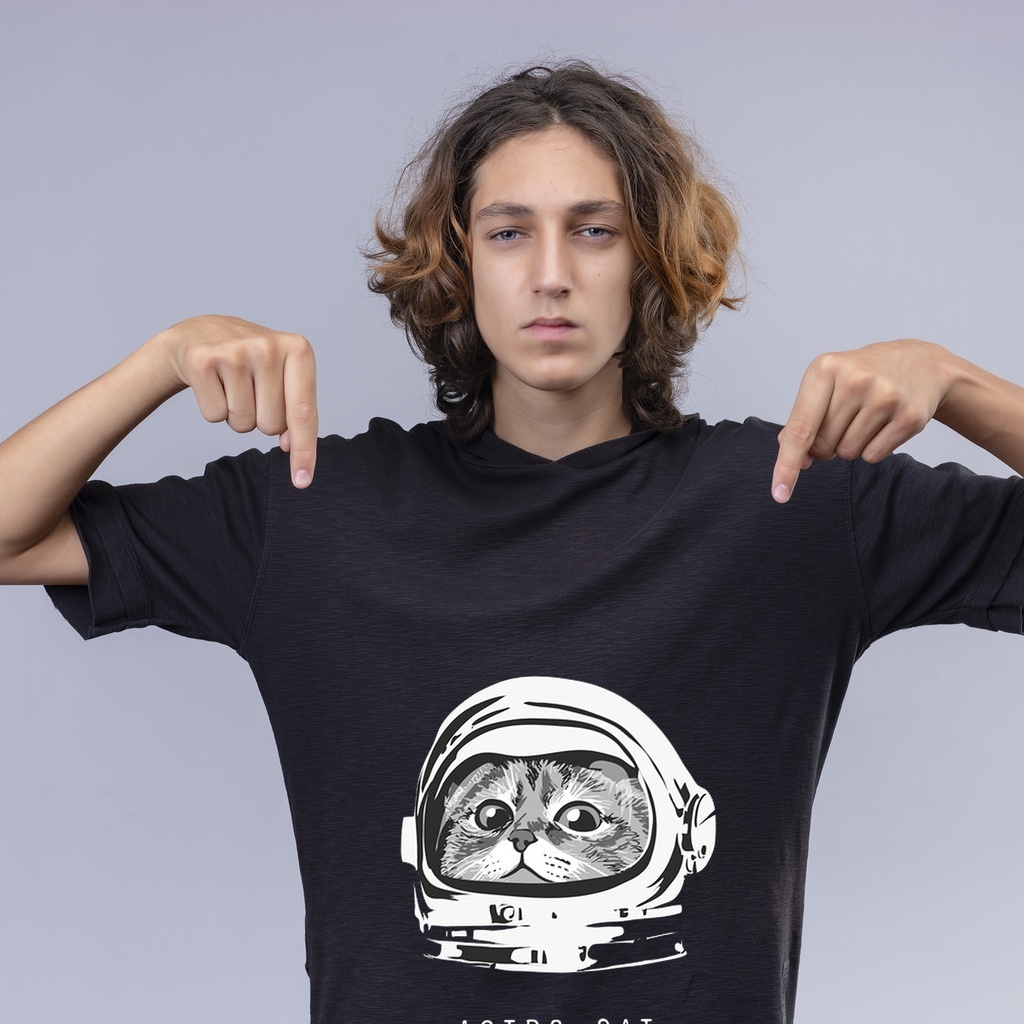 Áo thun đen in hình Astro Cat co dãn thấm hút mồ hôi đủ size 40-100kg form rộng Basetee Unisex