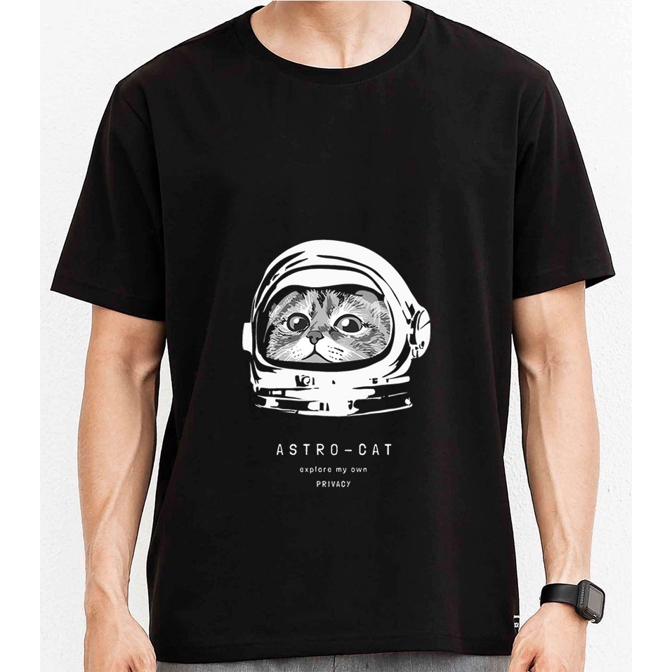 Áo thun đen in hình Astro Cat co dãn thấm hút mồ hôi đủ size 40-100kg form rộng Basetee Unisex