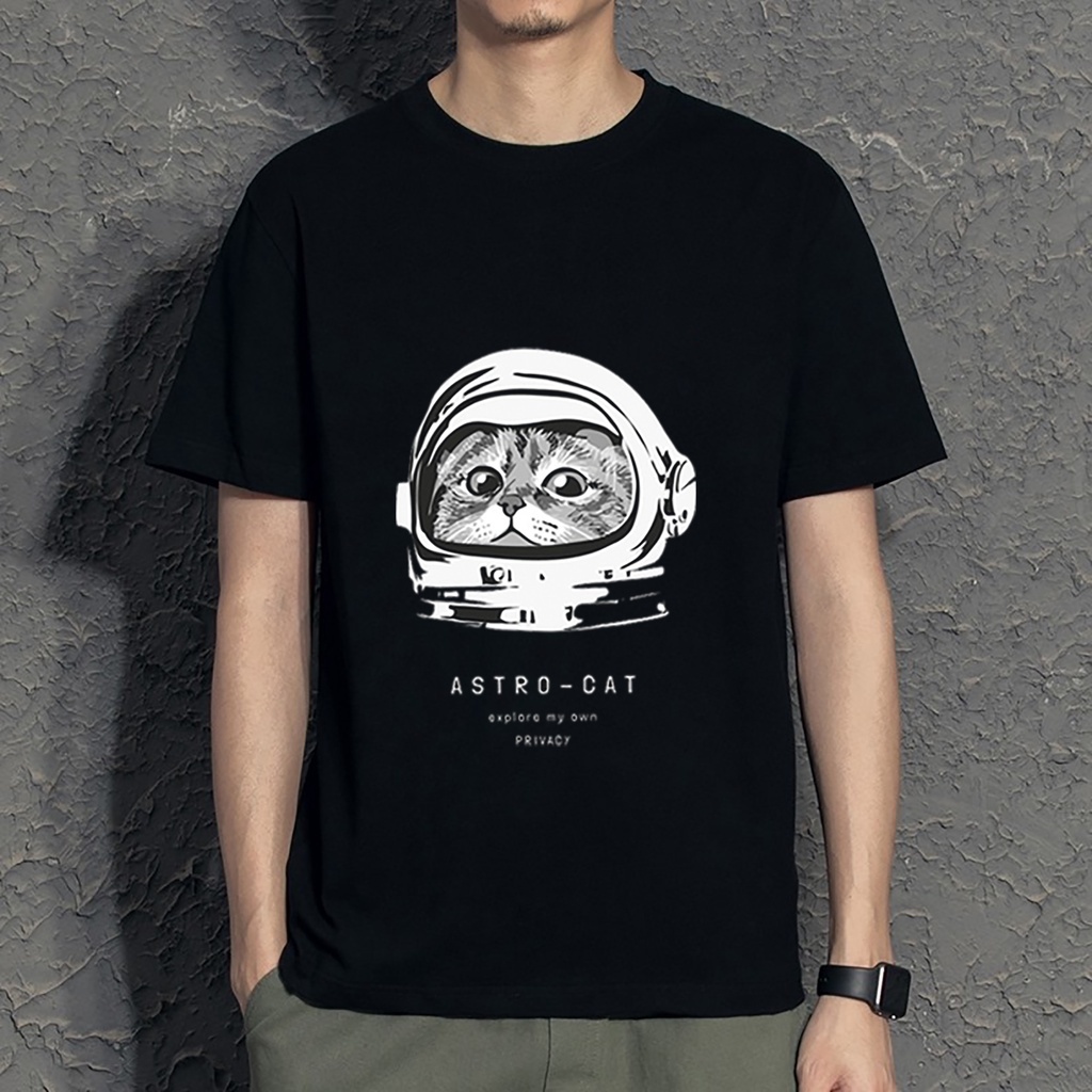 Áo thun đen in hình Astro Cat co dãn thấm hút mồ hôi đủ size 40-100kg form rộng Basetee Unisex