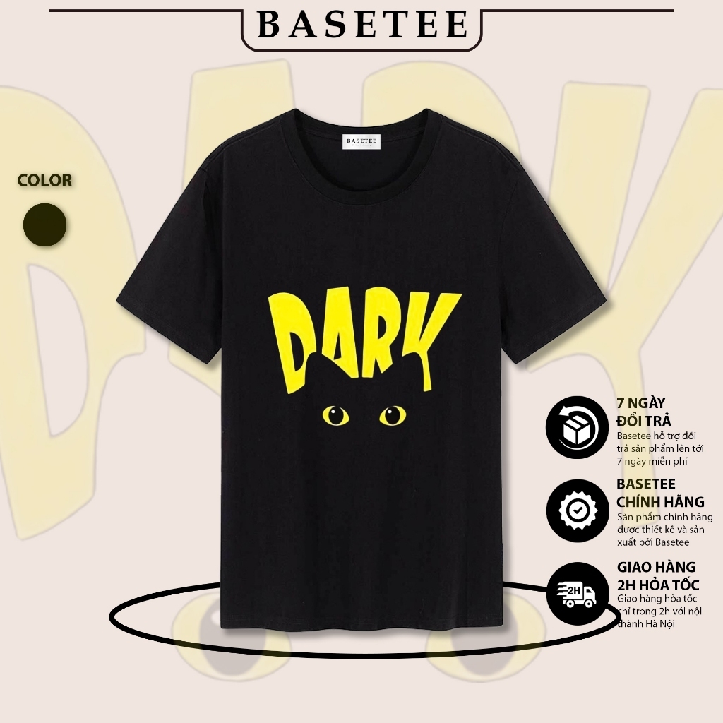 Áo thun đen in hình Dark Cat co dãn thấm hút mồ hôi đủ size 40-100kg form rộng Basetee Unisex