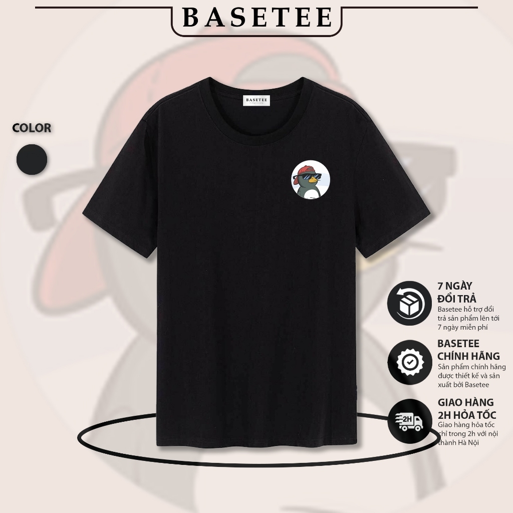 Áo thun đen in hình Duckboiz co dãn thấm hút mồ hôi đủ size 40-100kg form rộng Basetee Unisex