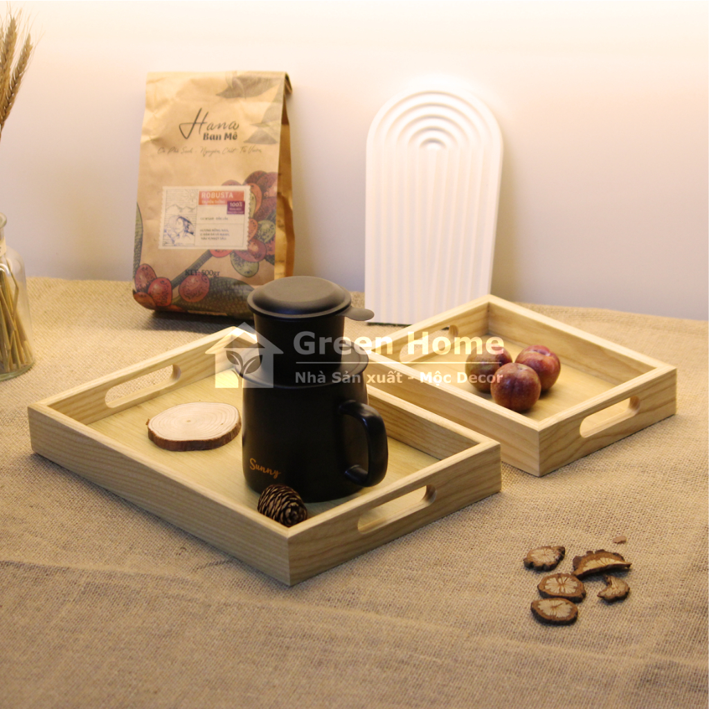Khay Gỗ Đa Năng Cao Cấp Có Tay Cầm Dày 4cm Dùng Để Bưng Bê Đồ Ăn Đồ Uống Nhà Hàng, Khách Sạn, Cafe