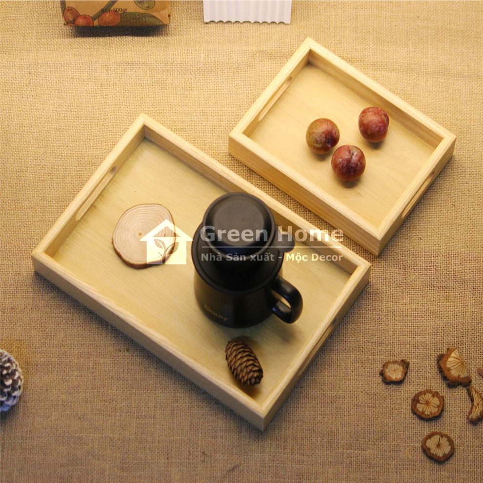 Khay gỗ Decor đa năng có tay cầm dày 4cm dùng để bưng bê đồ ăn và đồ uống, Khay gỗ đa năng cao cấp