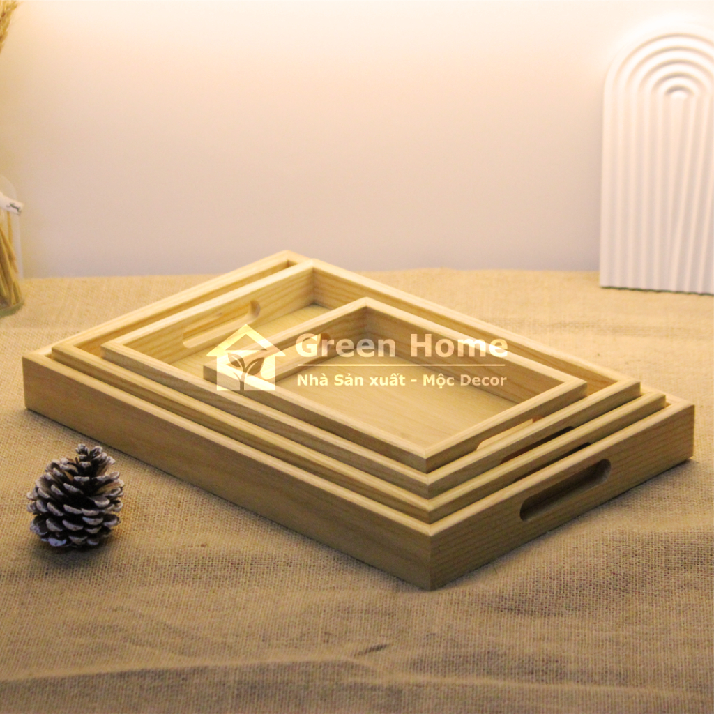 Khay Gỗ Đa Năng Cao Cấp Có Tay Cầm Dày 4cm Dùng Để Bưng Bê Đồ Ăn Đồ Uống Nhà Hàng, Khách Sạn, Cafe