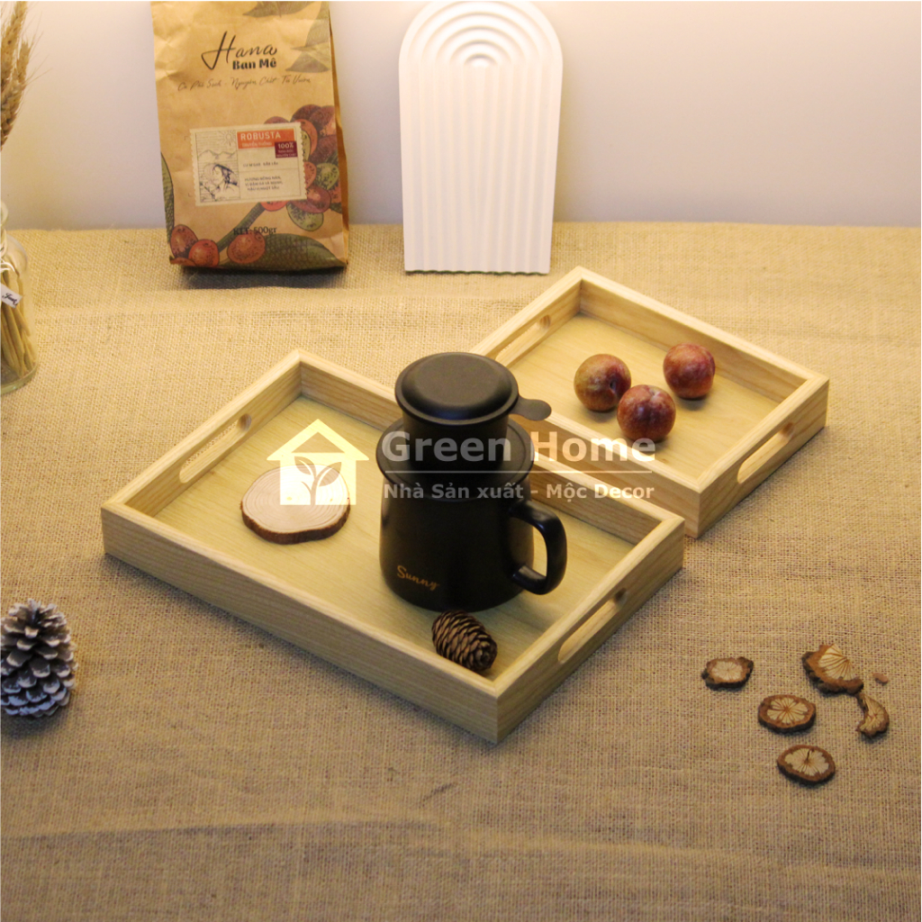 Khay Gỗ Đa Năng Cao Cấp Có Tay Cầm Dày 4cm Dùng Để Bưng Bê Đồ Ăn Đồ Uống Nhà Hàng, Khách Sạn, Cafe