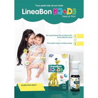 Lineabon Dạng Xịt Màu Xanh Bổ Sung Vitamin D3, K2 Giúp Hấp Thụ Canxi, Giảm Nguy Cơ Loãng Xương