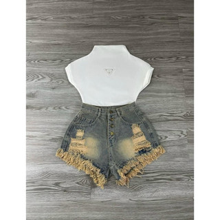 [ Rẻ vô địch ] Set bộ áo thun cotton khô form rộng mix quần jean 4 cúc xanh