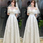 Váy cô dâu đi bàn cô dâu lilystore đầm xoè cúp ngực đính hoa + trễ vai nơ siêu xinh ( hàng có sẵn) full size s/m/l/xl  — ảnh 2