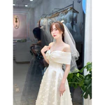 Váy cô dâu đi bàn cô dâu lilystore đầm xoè cúp ngực đính hoa + trễ vai nơ siêu xinh ( hàng có sẵn) full size s/m/l/xl  — ảnh 8