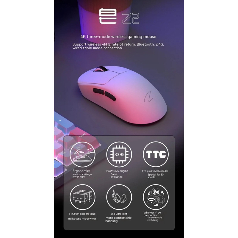 [𝐂𝐎́ 𝐌𝐀̃ 𝐕𝐈𝐃𝐄𝐎] Chuột không dây Zaopin Z2 4K | 3  mode | Hotswap | PAW3395 Tặng kèm miếng dán chống trượt | BigBuy360 - bigbuy360.vn