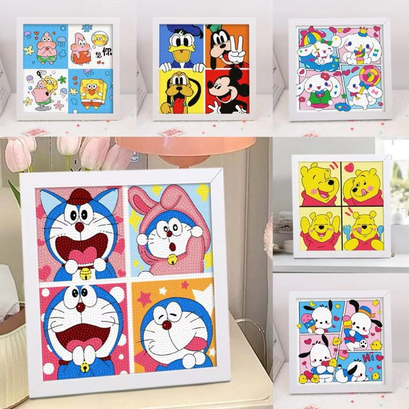 Bộ tranh gắn đá hoạt hình DIY 30x30cm nhiều mẫu (combo kèm khung hình và dụng cụ)