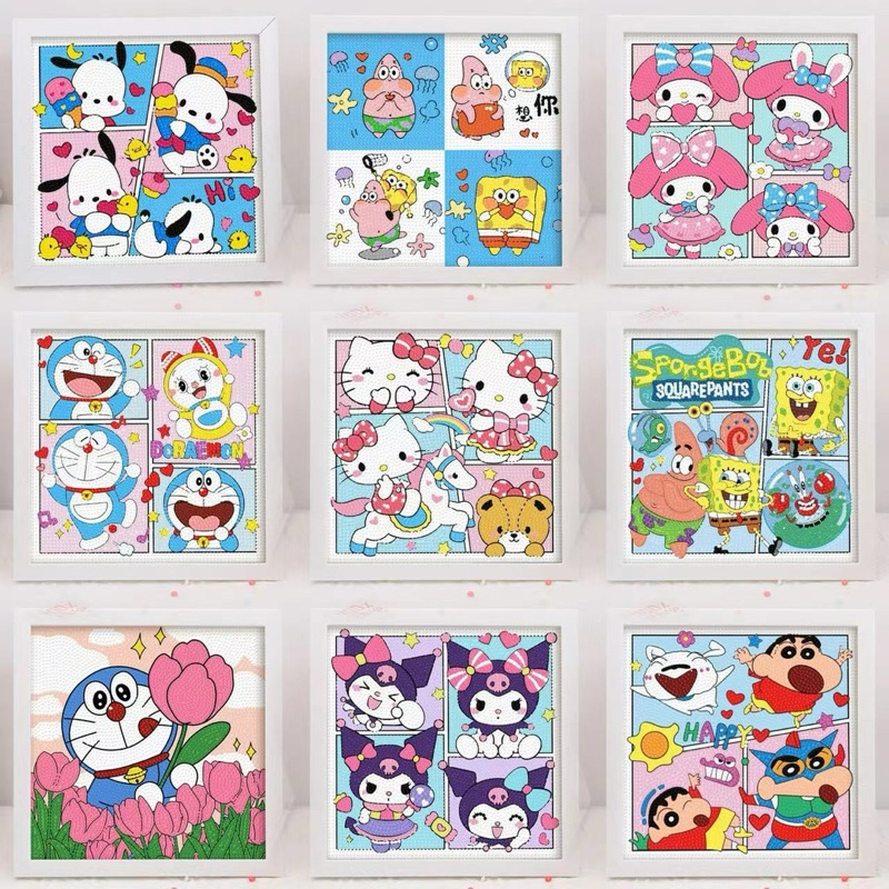 Bộ tranh gắn đá hoạt hình DIY 30x30cm nhiều mẫu (combo kèm khung hình và dụng cụ)